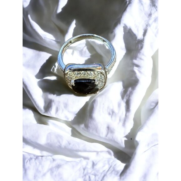 Classic Ring Square Cut Black Obsidian Colored CZ Sterling Silver Size 7 - Picture 4 of 16